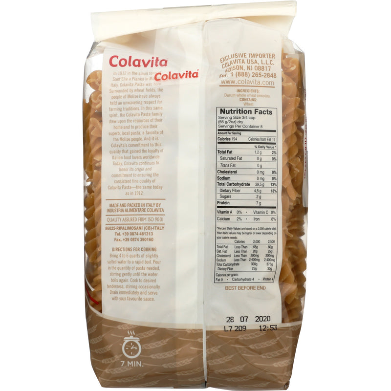 Colavita Whole Wheat Cut Fusilli Pasta, 1 Pound