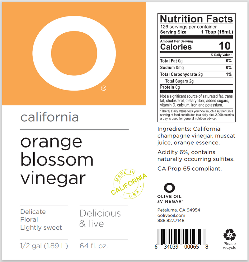 O California Orange Blossom Champagne Vinegar 6x64oz Plastic