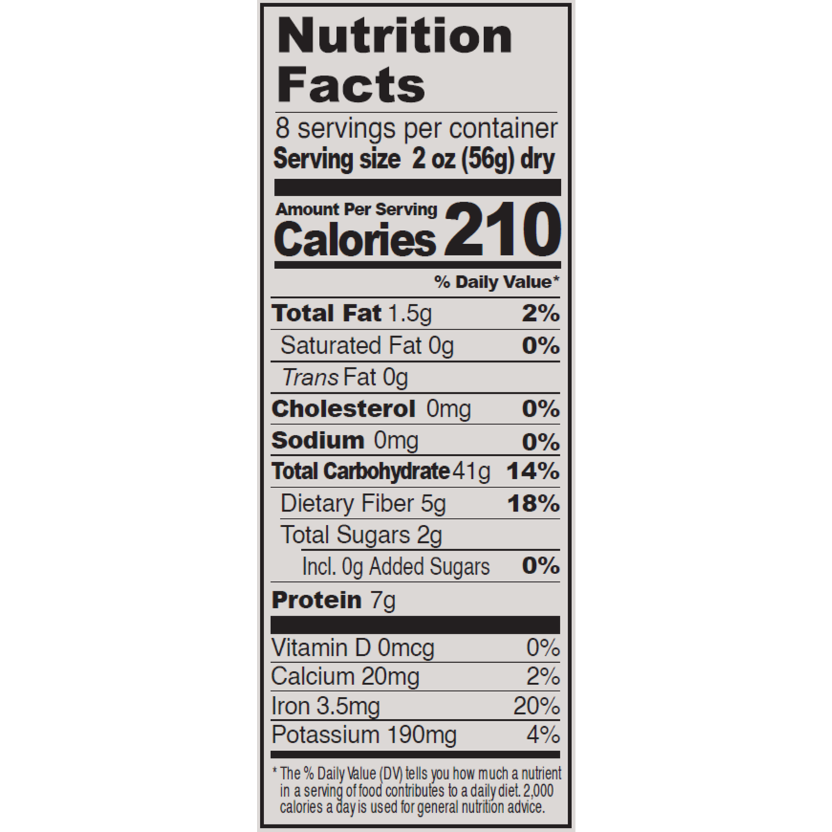 Whole Grain Pasta Nutrition Label